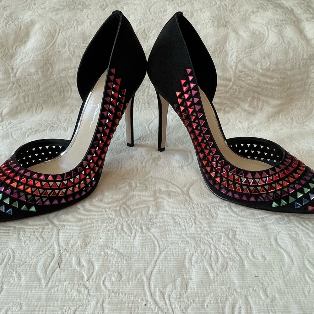 Jessica Simpson Black Heels with Vibrant Multicolor Accents - Picture 5 of 11